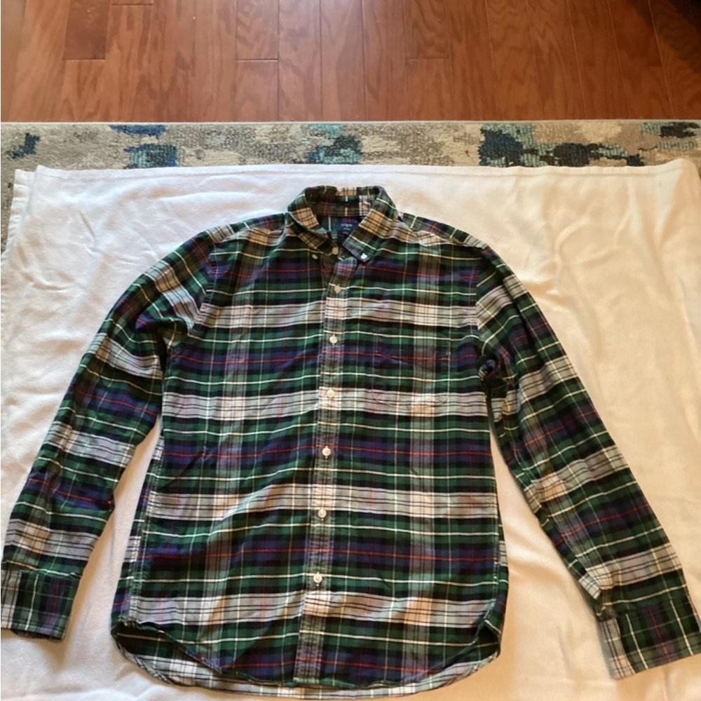 Vintage J. Crew Green and Blue Plaid Collard Shirt